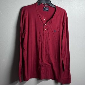 Abercrombie & Fitch Men Red Long Sleeve Henley Cotton‎ Shirt Size XL.